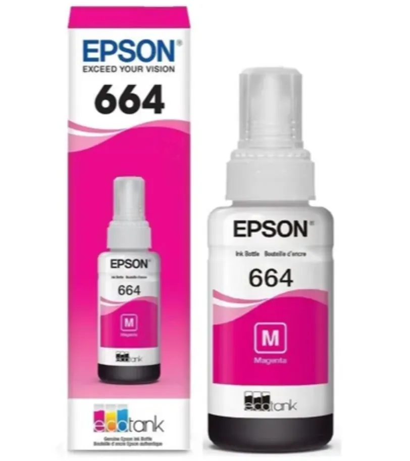 TINTA EPSON T664 MAGENTA 70ML PARA L110/L120/L121/L200/L210/L220/L300/L310/L350/L355/L365/L375/L380/L395/L396/L455/L475/L495/L555/L565/L575/L1300/L1455 (C13T66432A)
